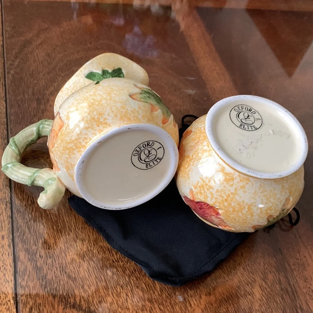 Oxford Elite Maple Leaf Creamer Pitcher & Sugar Bowl Fall Autumn Thanksgiving